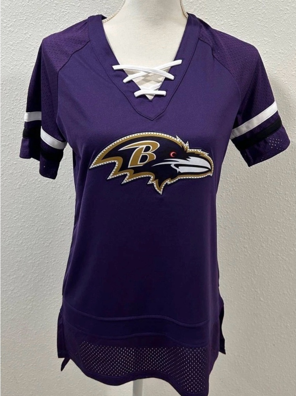 NFL Women's Purple Lace-Up V-Neck Baltimore Ravens Top